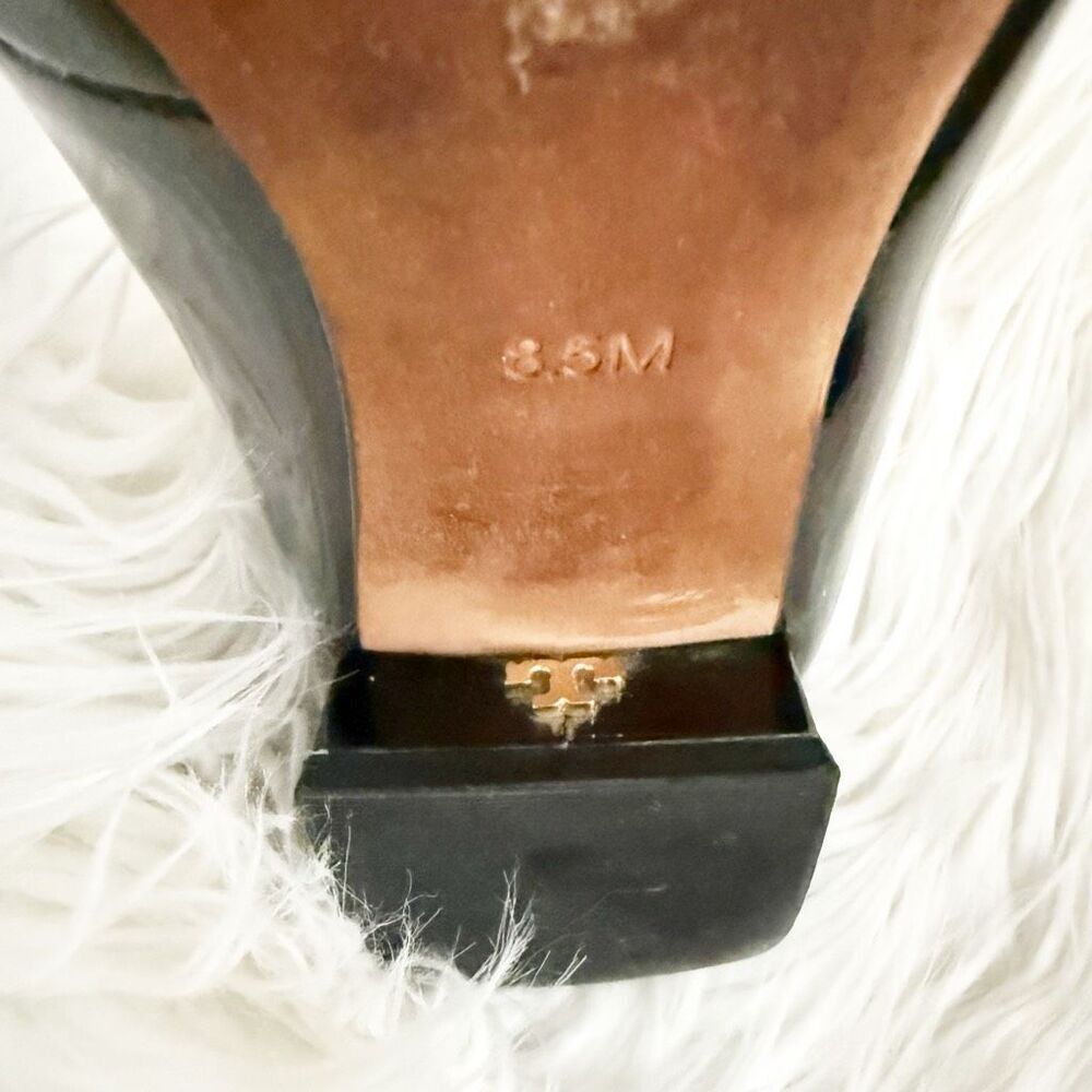 TORY BURCH | Black Patent Leather Gigi Block Heel Pumps Shoes Gold Logo | 8.5 - Picture 7 of 7